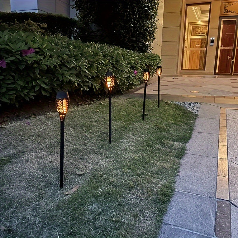 12 LED Solar Flame Lights: Ideal for Outdoor Use - Suitable for Patios, Gardens, Camping, Paths and Lawn Decorations - Polycrystalline Silicon Solar Panel - Waterproof and Heat Resistant - No Remote Control - Easy Installation - No Batteries Included