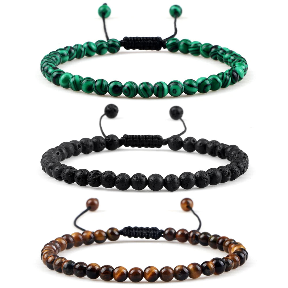 Adjustable Mini Natural Stone Lava Tiger Eye Beaded Bracelets & Bangle for Women Men Chakra Beads Braided Bracelet Charm Jewelry