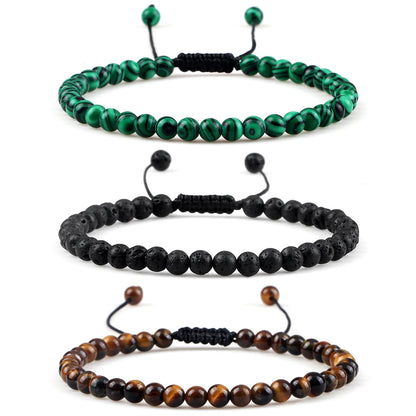 Adjustable Mini Natural Stone Lava Tiger Eye Beaded Bracelets & Bangle for Women Men Chakra Beads Braided Bracelet Charm Jewelry