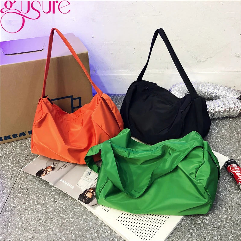 Gusure Female Simple Design Large-capacity Shoulder Crossbody Bag Nylon Messenger Bag Fashion Boston Handbags for Women Totes