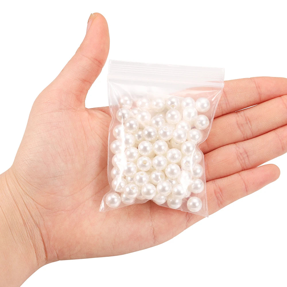 10-1000pcs/lot 3-20mm Straight Holes Acrylic Imitation Pearl Beige Bracelet Round Beads For DIY Craft Jewelry Making Supplies