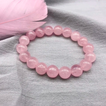 Wholesale Pink Rose Powder crystal Quartz Natural Stone Streche Bracelet Elastic Cord Pulserase Jewelry Beads Lovers woman Gift