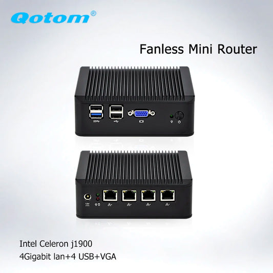 Qotom Barebone Mini PC Nano Itx J1900 N3540 4 intel lan Mini Computer pfsense Firewall  Server Linux Ubuntu Fanless Mini PC