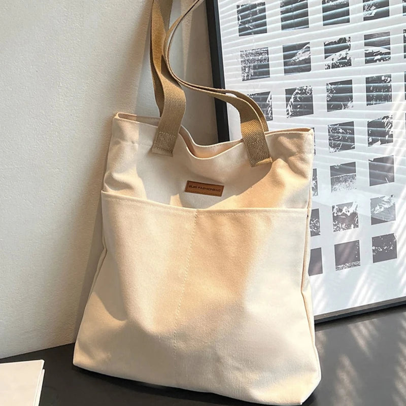 Women's Tote Bag Canvas Sewing Thread Large Capacity Advanced Sense Handbag Convenient Practical Female's Commuter