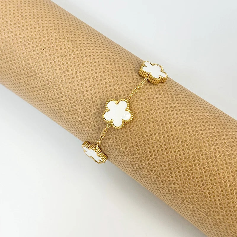 Adjustable Stainless Steel Bracelet Double Sided Bracelets Five Leaf Petals Flower Gold Plated Clover Women Fashion Jewelry