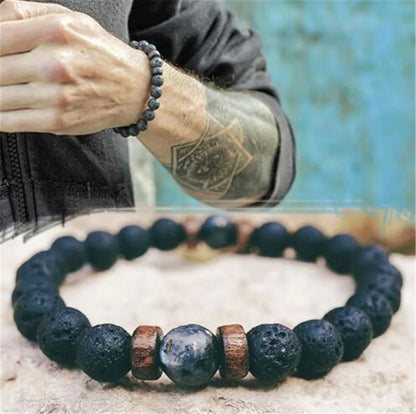 Volcanic Stone Bracelet for Men Lava Wooden  Beads Bracelet Tibetan Buddha Wrist Chain Women Men Jewelry Gift New Bracelets