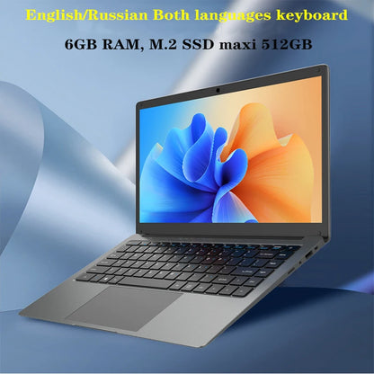 GMOLO Russian keyboard 14 Inch Slim Laptop Notebook 6GB RAM M.2 SSD 64GB/128GB/256GB/512GB Cheap Windows 10 Computer