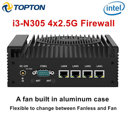 12th Gen Intel i3 N305 N100 Firewall 2.5G Soft Router 4x i226-V LAN DDR5 2*COM Industrial Mini PC Barebone Efficient cooling