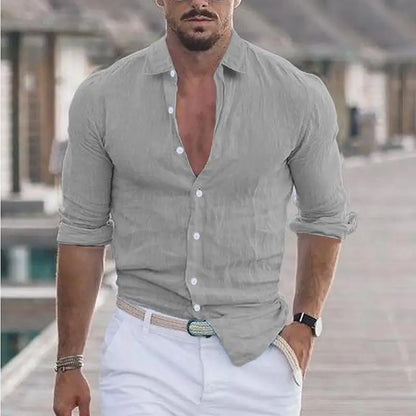 Men Cotton Linen Button Loose Blouse Shirts Spring Summer Male Oversized Beachwear Solid Color Sand Holiday Blouse Tops S-5XL