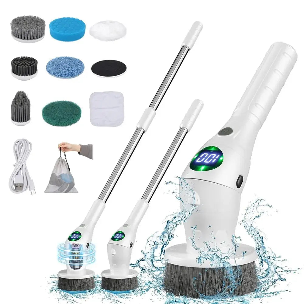 Electric Cleaning Brush Bathroom Kitchen Brush Cleaning 8-in-1 Multifunctional With LED NightLight Rotatable Household Brush