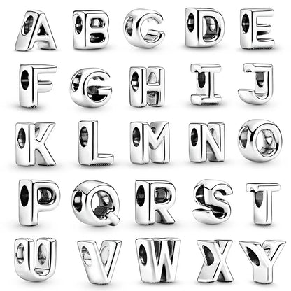 Silver plated Simple 26 English Letters Random Combination Charm Beads For Pandora DIY Bracelet Necklace Jewelry Accessories