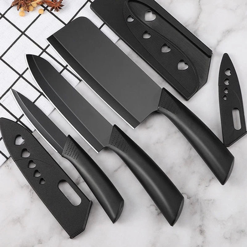 Black Non-slip Plastic Handle Stainless Steel Kitchen Knives Set Fruit Knife Slicing Knife Multifunctional Knife For Household