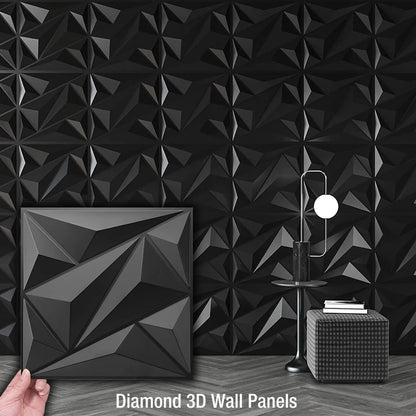 12pcs 30x30cm Super 3D Art Wall Panel PVC Waterproof 3D Wall Sticker Decor Tiles Diamond Design DIY Home Decor 11.81'' X 11.81''