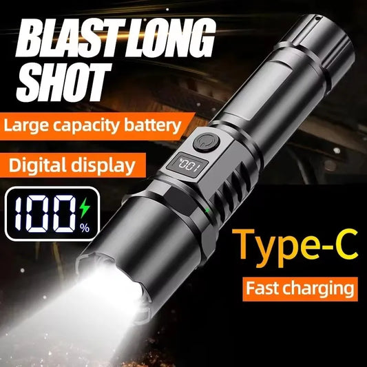 Super Bright LED Flashlight 3 Lighting Modes Built-in Battery Flashlights USB C Rechargeable Zoom Self Defensa Tactical Torch