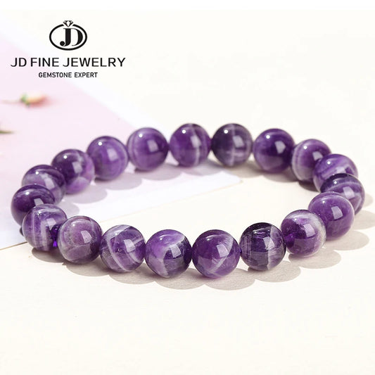 JD Natural Dream Lace Amethyst Stone Beaded Bracelets Women Purple Crystal Quartz Energy Bead Reiki Healing Bangle Jewelry Gift