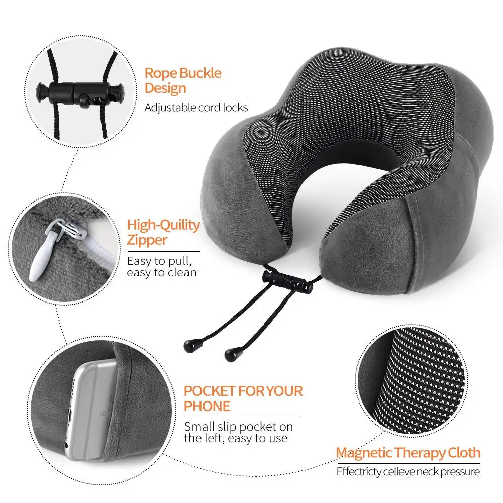 Travel Memory Cotton Pillow U Shaped Pillows Neck Cushion Cervical Healthcare Massage Neck Pillow Airplane Nap Magnetic Ushaped