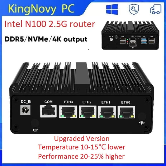 2.5G LAN Fanless Firewall Router 12th Gen Intel N100 4x i226-V N5105 N6000 J4125 NVMe Computer Barebone Mini PC Proxmox pfSense