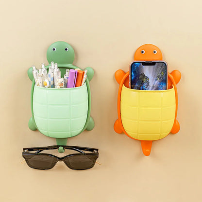 Non Punch Hanging Basket Organizing Box Cute Cartoon Turtle Storage Rack Creative Toothbrush Holder Bathroom Organizer Supplies