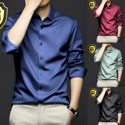 6XL men's shirt Dress Long sleeve Ice silk plus size Business casual high quality wear free breathable slim solid color