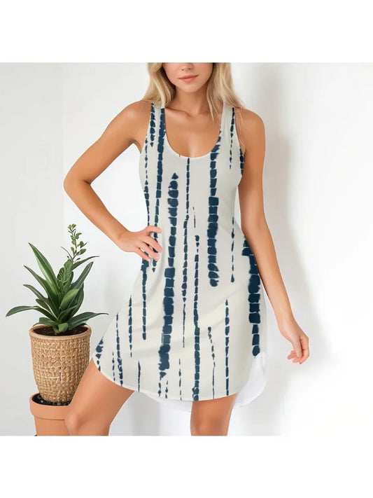 Fashion Women Outfits O-neck Sleeveless Fashion Dress Knee Length Trendy Prints Dress Casual Comfy Fit Loose Plus Size Dress