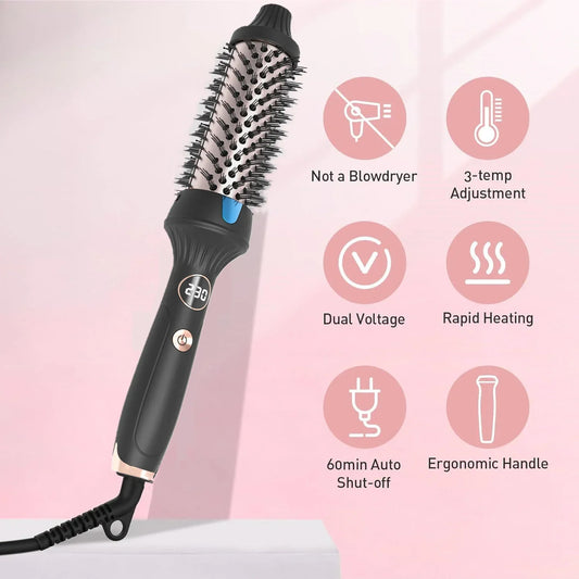 Thermal Brush 1.5 Inch Heated Curling Brush Ceramic Curling Iron Volumizing Brush Heating Round  Travel Hair Curler Comb