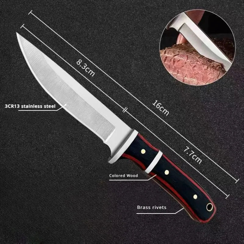 1pc, solid wood multi-use stainless steel fruit knife chef's knife meat knife cut steak knife