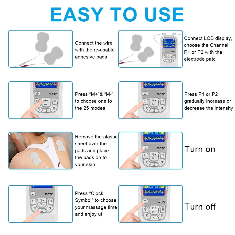 25 Modes Electrostimulator EMS Muscle Massage Physiotherapy Stimulator Patch Pulse Body Massager Electrodes Relaxation Treatment