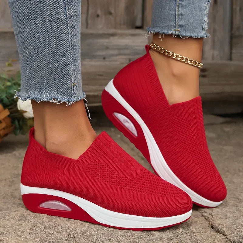 2024 Women Walking Shoes Air Cushion Non Slip Orthopedic Shoes Ladies Platform Mules Breathable Wedge Female Sneakers