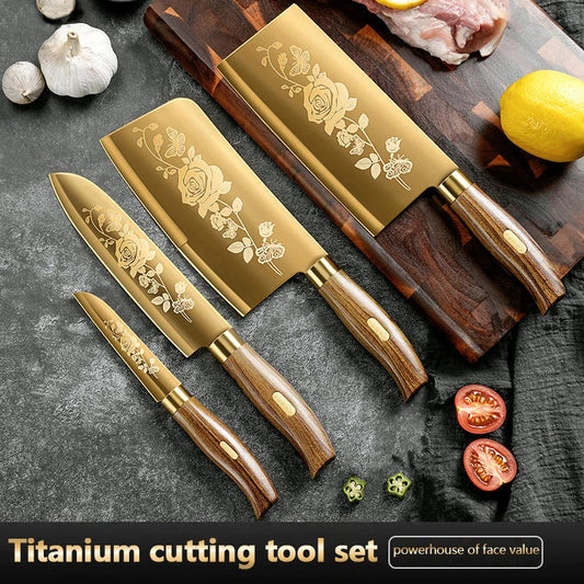 Commercial Gold Kitchen Knives Complete - Special vegetable, meat, and bone knives for chefs with multi-purpose knives