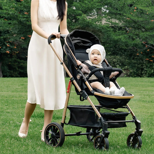 3 in 1 Baby Stroller High View Comfortable Sleeping Basket Cart Lightweight Two-way Push Trolley Foldable Travel Pram