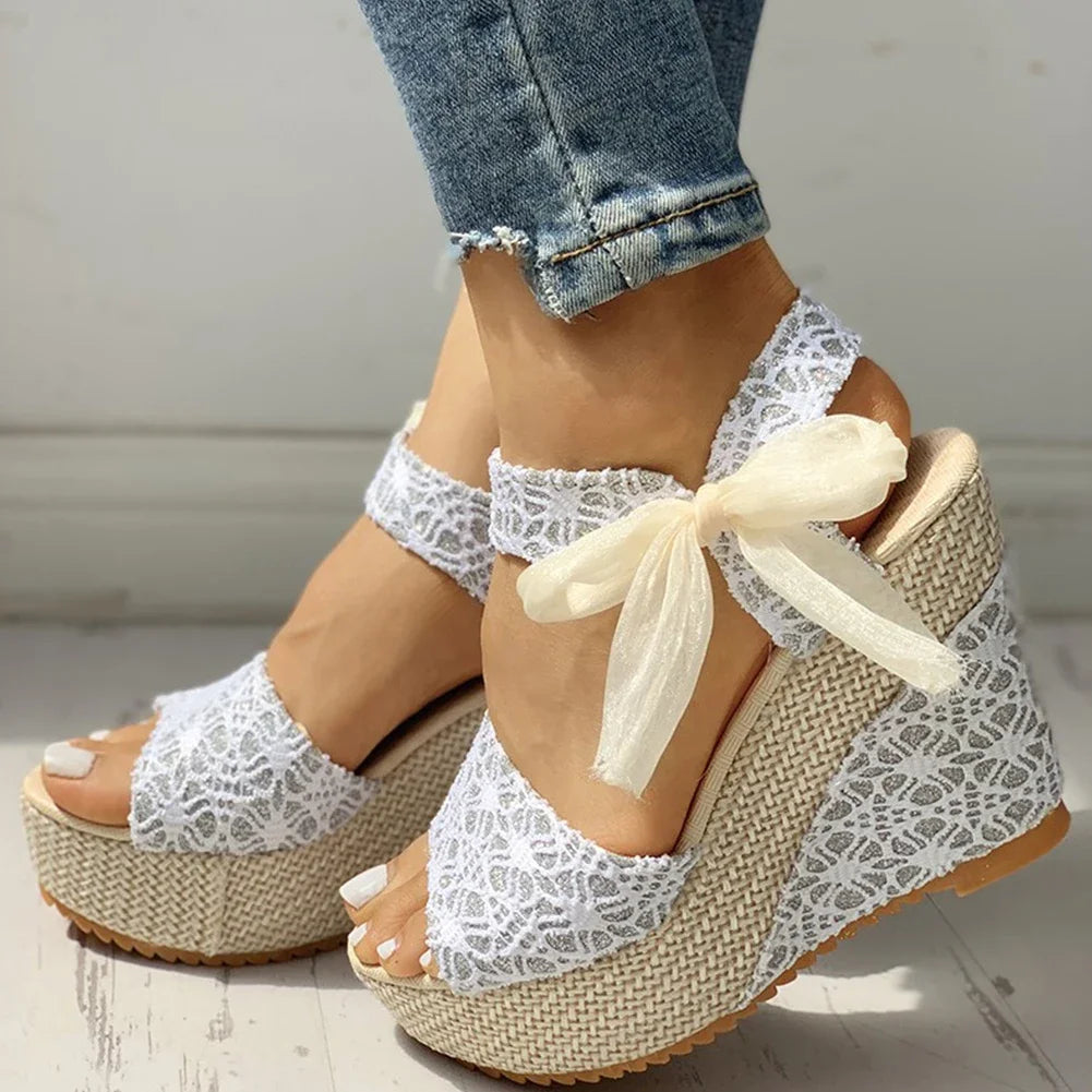 Lace Leisure Women Wedges Heeled Women Shoes 2022 Summer Sandals Party Platform High Heels Shoes Woman