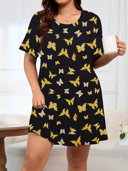 Home dress, casual dress, butterfly dress, plus size dress, milk silk material, 2024 new sleepwear dress