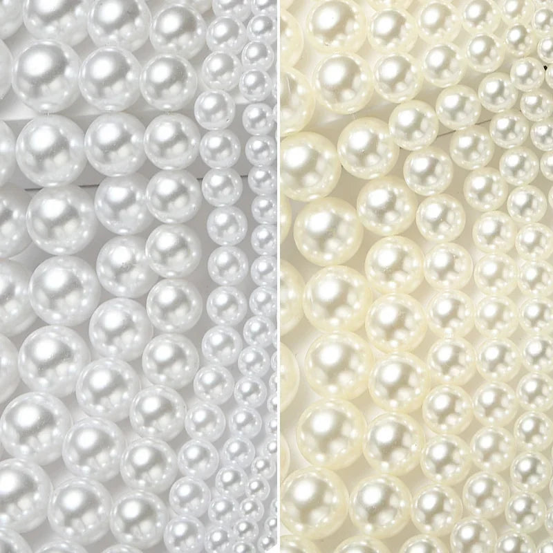 3-12mm Pearl Imitation ABS Plastic Ball Beaded Jewelry Accessories Handmade DIY Necklaces Bracelet White Beige Jewelry Findings