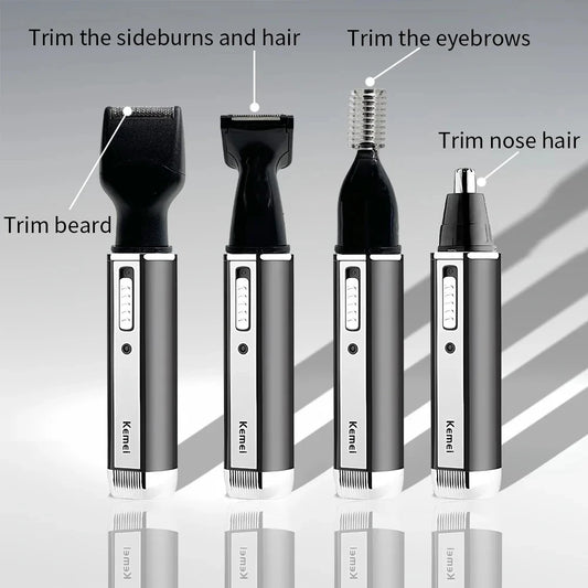 Kemei KM-66304-in-1 Professional Electric Rechargeable Nose & Ear Hair Trimmer Shaver for Men's Personal Care Tools