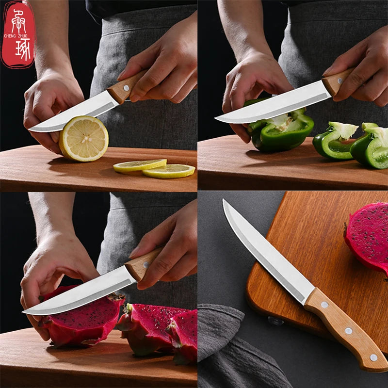 Kitchen Knife Set Stainless Steel Fruit Knife Household Vegetable Cutting Multifunctional Cooking Boning Knife wooden handle