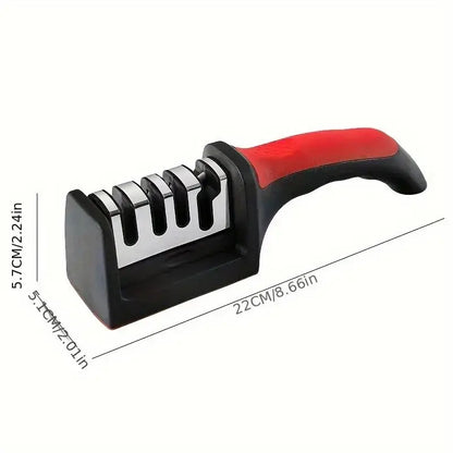 Kitchen 3/4 Segment Cutter Knife Sharpener Household Multifunctional Handheld Three-purpose Black with Non-slip Bottom Sharpener