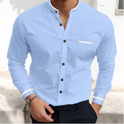 Men's Shirts Formal Button Up Shirt White Long Sleeve Color Block Stand Collar Spring Office Career Wedding Party Outfit Pocket