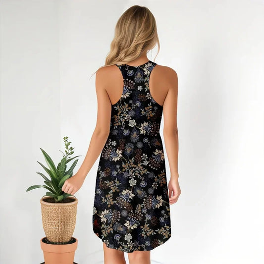 Europe and The United States Women's Fashion Loose Casual Women A-line Sleeveless Flower Dress Female Bodycon Plus Size Dress