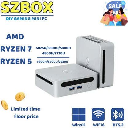 SZBOX mini pc ryzen 7 AMD 5800U 5825U 5800H 4800H 7730U 7530U DDR4 16GB 512GB SSD WIFI6 BT5.2 Win11 Pro diy gaming computer