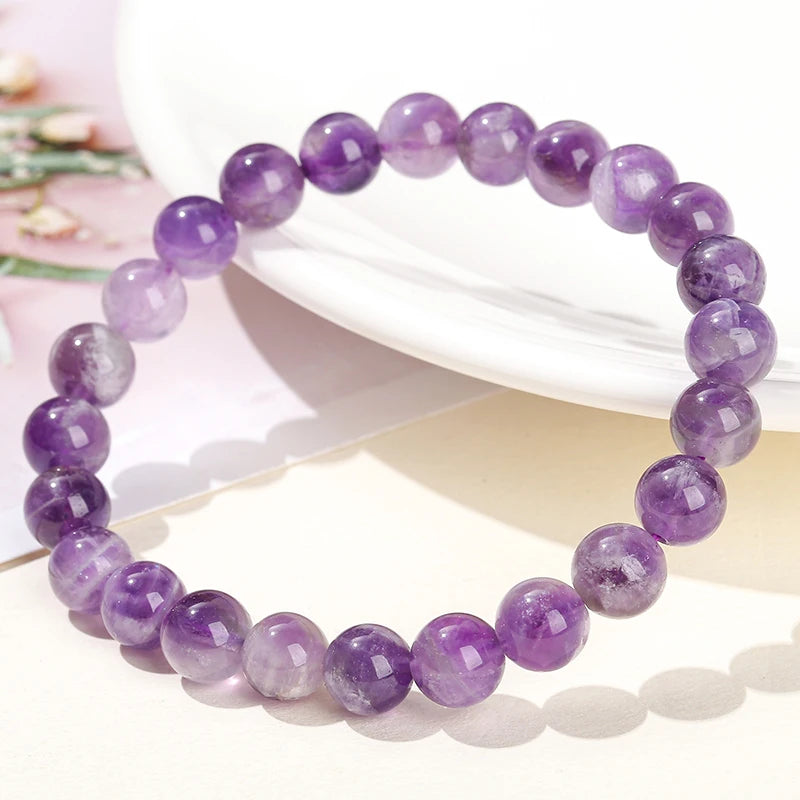 JD Natural Dream Lace Amethyst Stone Beaded Bracelets Women Purple Crystal Quartz Energy Bead Reiki Healing Bangle Jewelry Gift