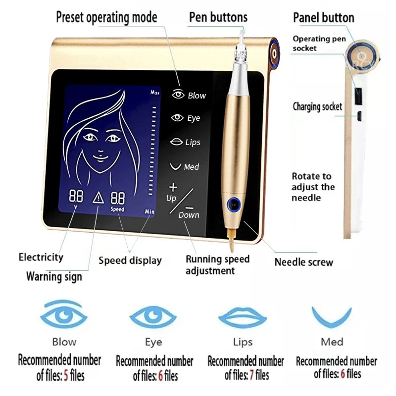 Dermografo Permanent Makeup Machine Kit Charme Princess Machine for PMU Tattoo Eyebrow Lip with 10pcs Cartridges Needle