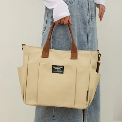 Urban Minimalist Female Student Large Capacity Commuting Horizontal Canvas Single Shoulder Diagonal Cross Portable Tote Bag