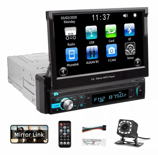 Car Radio with Bluetooth,1 Din，4.2-Channel Audio Output, MirrorLink, 7" Capacitive Touchscreen, Backup Camera, AM/FM Car Stereo