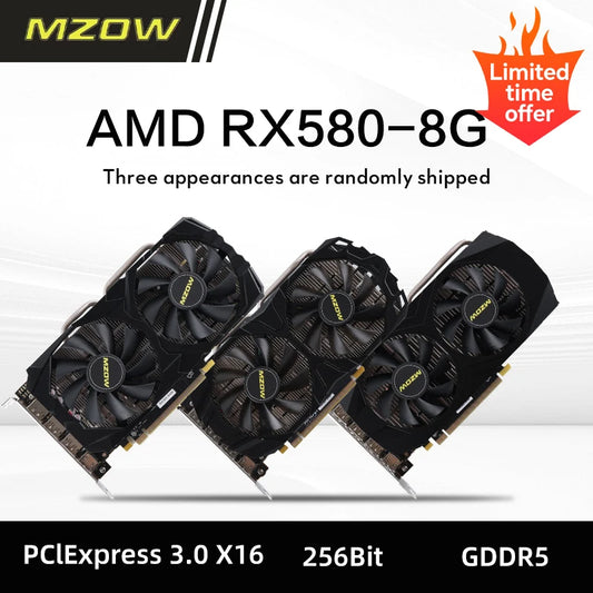 MZOW Graphics Card AMD Radeon RX 580 8G GDDR5 256Bit 2048SP PCI Express 3.0 ×16 GPU Computer Gaming RX 580 8GB placa de video