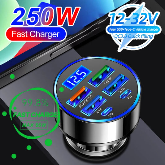 Car Fast Charge One to Six Car Cigarette Lighter Plug with Digital Display