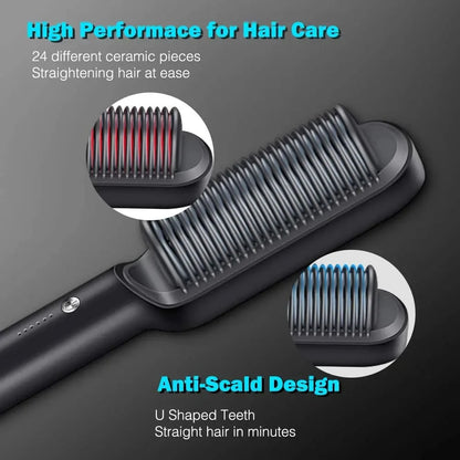 30S Fast Heating Hot Comb,Multi-speed Professional Hair Straightener Brush Thermal Comb Hair Curling Iron Styler for Travel