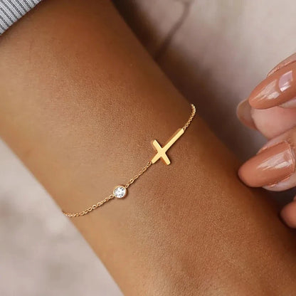 Delicate Stainless Steel  Cross Crystal Bracelet for Women Gift