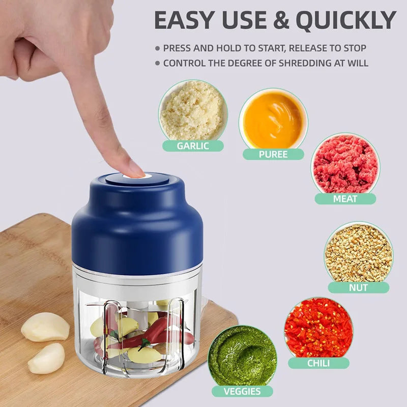 Vegetable Chopper, Electric Garlic Chopper,USB Rechargeable Mini Chopper, Powerful Small Food Processor, Blender to Vegetable