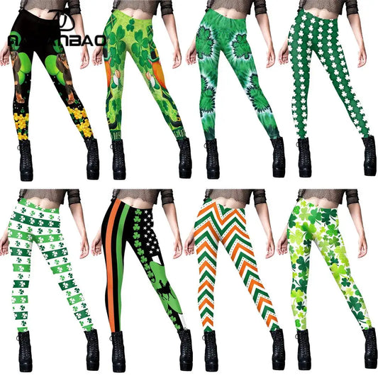 NADANBAO St. Patrick's Day 3D Print Leggings Women Mid Waist Sexy Tights Irish Festival Party Clover Trousers Girl Workout Pants