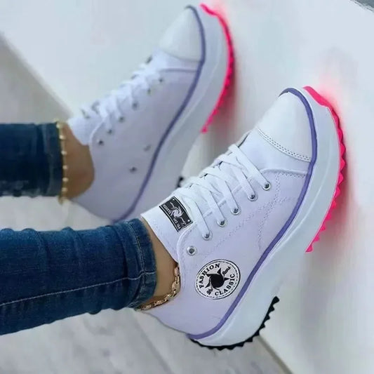 Women's Graphic Canvas Sneakers Women's Casual Shoes 2024 Autumn New Women's Sneakers Flat Lace Up Zapatos Mujer Chaussure Femme